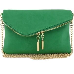 FashionPuzzle Envelope Wristlet Clutch Crossbody Bag w/ Chain Strap Green NEW!!